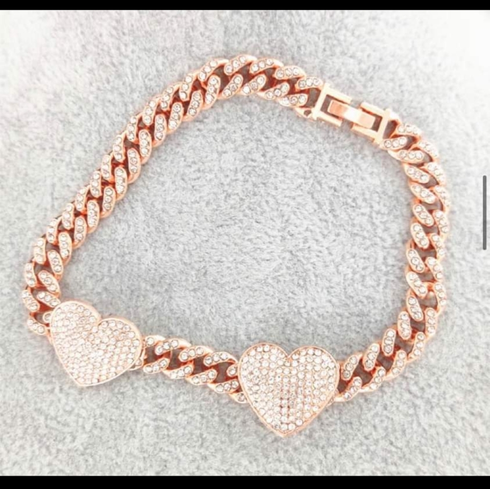 Rose Gold Anklet with Heart Accents